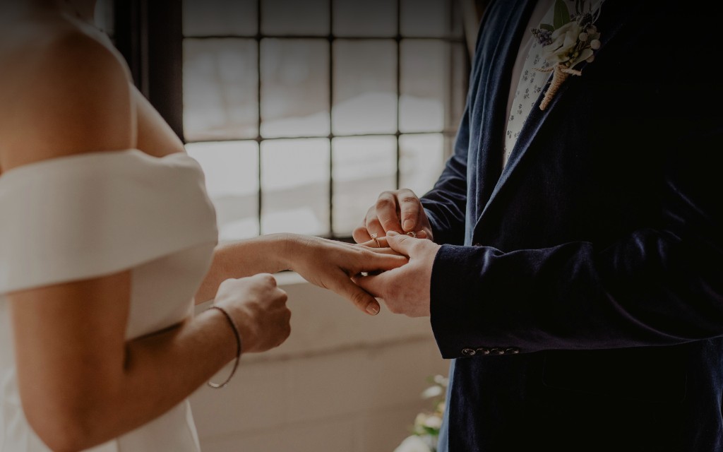 Couple celebrating at a wedding ceremony
